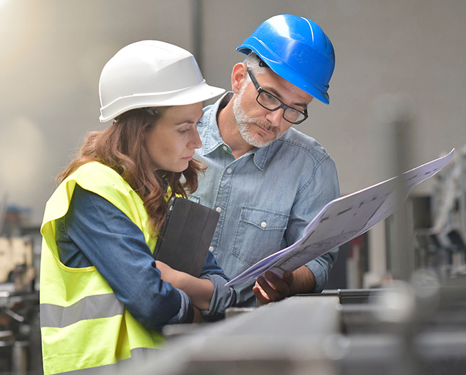 Front End Loading - Metal industry manager and engineer meeting in factory